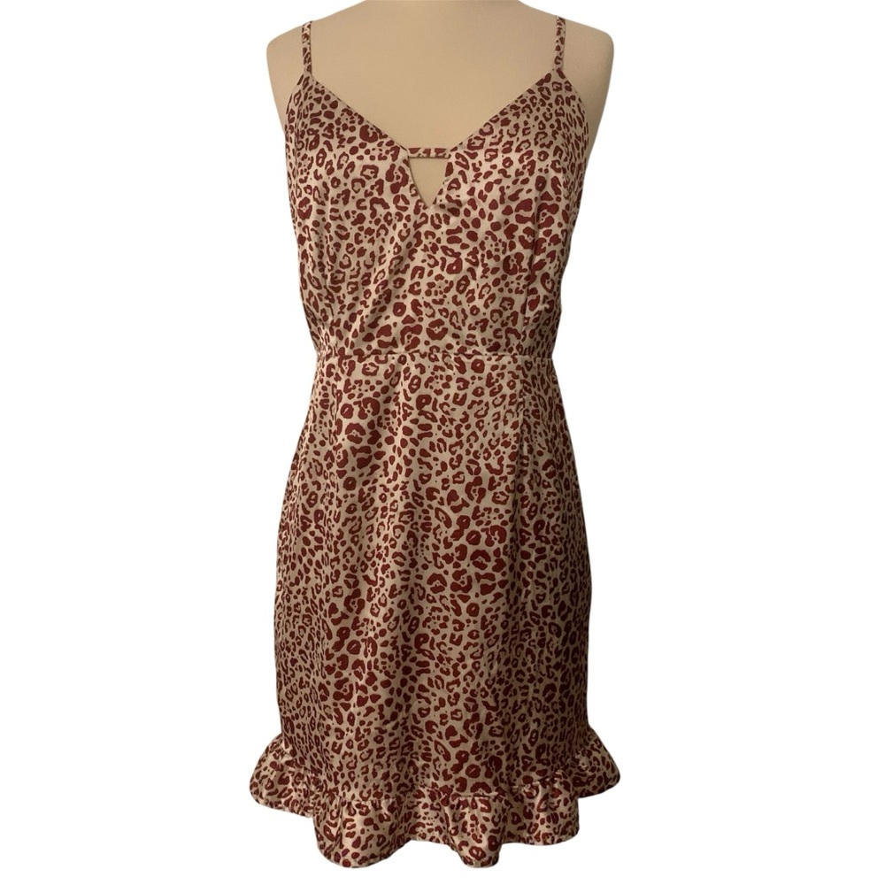 Missguided‎ Animal Print Satin Frill Hem Mini Dress Size 8 US Leopard